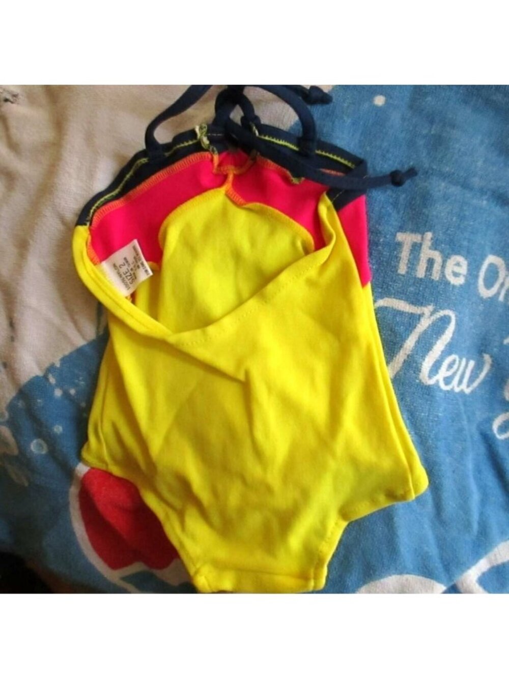GIRLS 3 Swimsuit Vintage 1980's NYLON STRETCH COLORBLOCK 1 Piece CASTAWAYS NEW